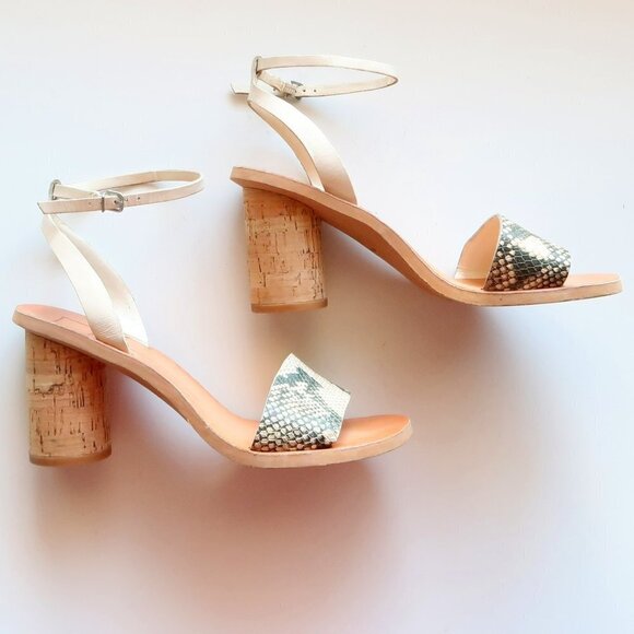 Dolce Vita Jali Snakeskin & White Round Cork Heels / Sandals / Summer Shoes S - Picture 10 of 16